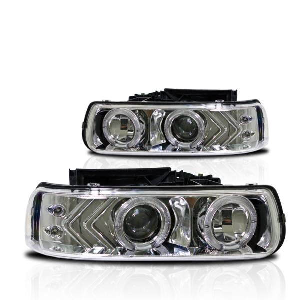 Winjet - Winjet HALO PROJECTOR HEADLIGHTS-CHROME / CLEAR - CHWJ-0214-C